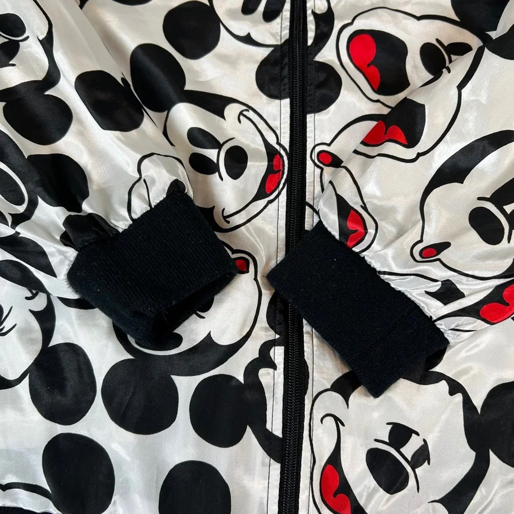 Vintage 90s Mickey & Co Bomber Jacket Mens Medium White Mickey‎ Mouse AOP Faces
